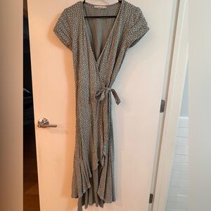 Abercrombie Sage Green Wrap Maxi Dress with Floral Print